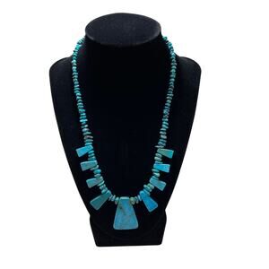 TURQUOISE Colored Stone Statement Necklace Womens Southwestern Beaded Boho 18in